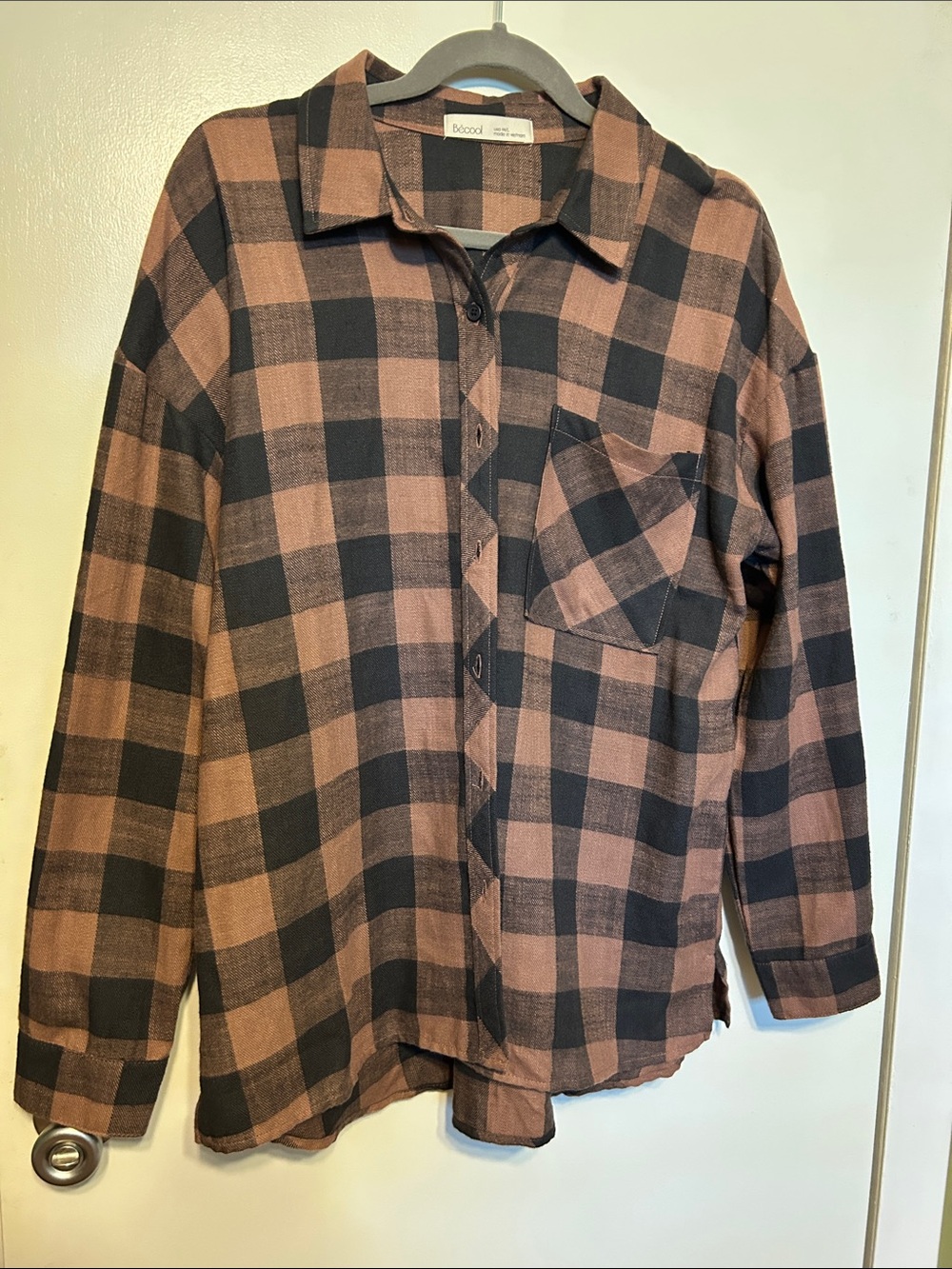 Black and Brown Plaid Button-Down Shirt
